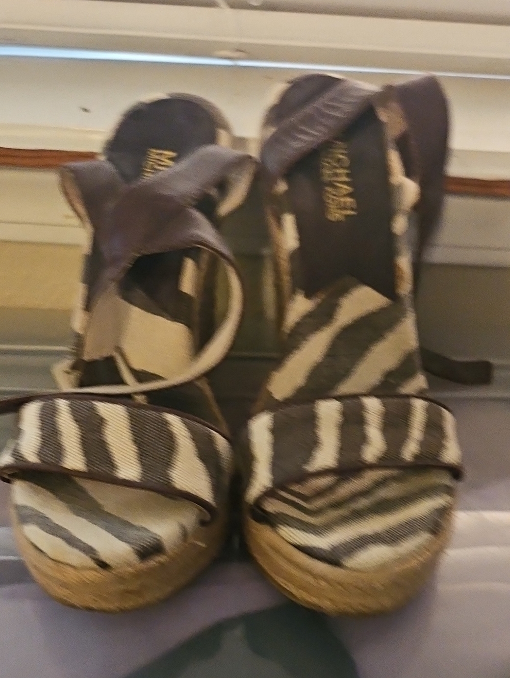 Michael Kors Zebra Stripe Platform Wedge Sandals - Brown
